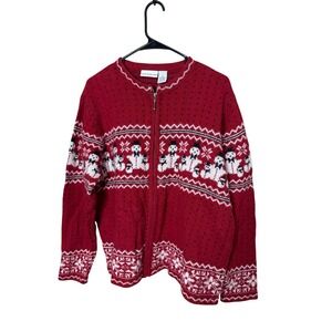 Croft & Barrow Red Snowman Fair Isle Knit Zipper Front Cardigan Sweater XL